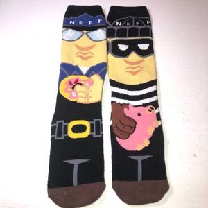 Neff Men's Cop and Robbers Graphic Socks, pre-owned,very light wear,see photos
